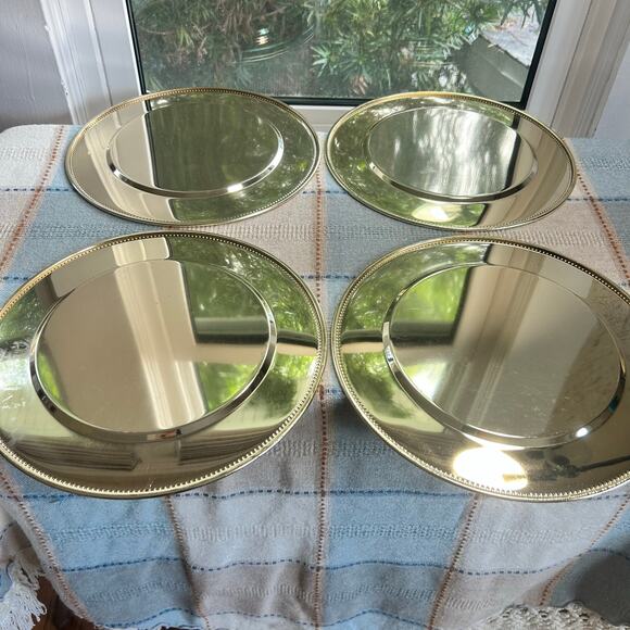 Set of 4 Vintage Royal Silver Brass Charger Plates – 11.5” Decorative Dinner Set - Picture 11 of 16